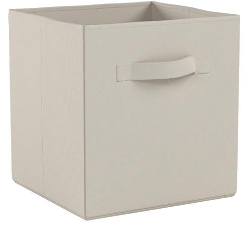 Amazon Basics Collapsible Fabric Storage Cubes Organizer with Handles, Beige - Pack of 6