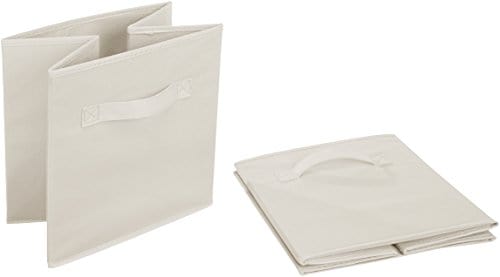 Amazon Basics Collapsible Fabric Storage Cubes Organizer with Handles, Beige - Pack of 6