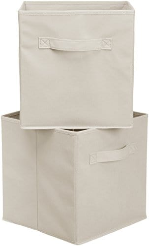 Amazon Basics Collapsible Fabric Storage Cubes Organizer with Handles, Beige - Pack of 6