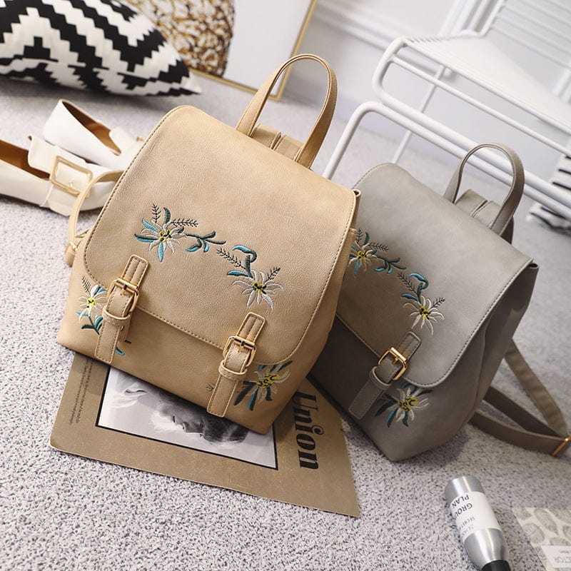 Embroidered Folk Style Fashion Leather Backpack