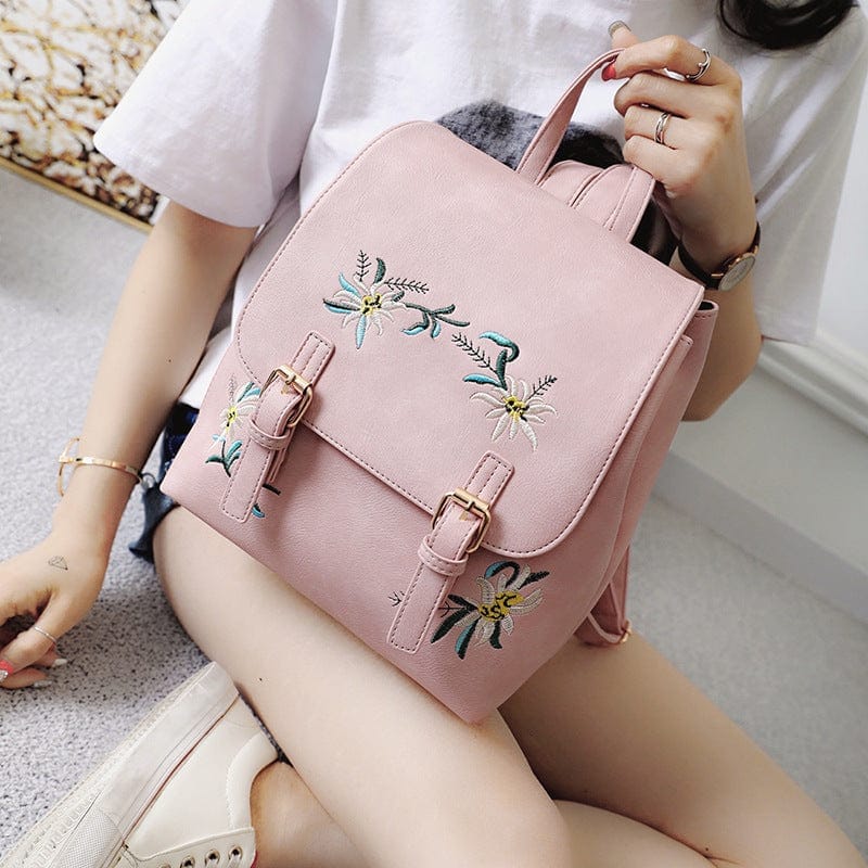 Embroidered Folk Style Fashion Leather Backpack