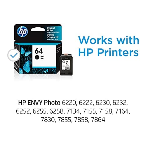 HP 64 | Ink Cartridge | Black | Works with HP ENVY Photo 6200 Series, 7100 Series, 7800 Series, HP Tango and HP Tango X | N9J90AN