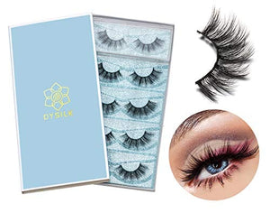 DYSILK 5 Pairs 6D Mink Eyelashes Faux Cross Fluffy Natural Look False Eyelashes Wispies Long Extension Eyelashes Pack Makeup