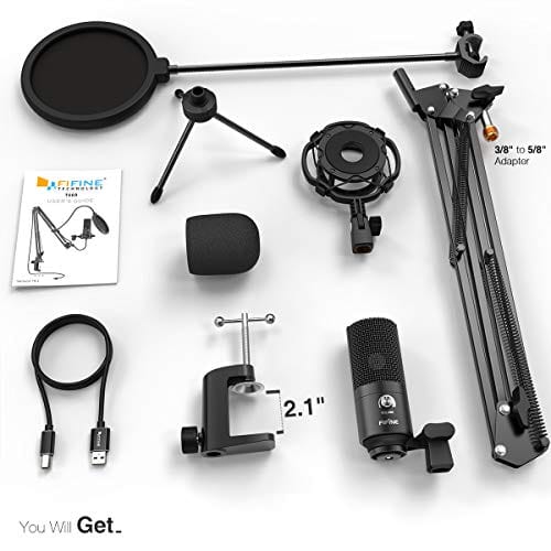 FIFINE Studio Condenser USB Microphone Computer PC Microphone Kit with Adjustable Scissor Arm Stand Shock Mount for Instruments Voice Overs Recording Podcasting YouTube Karaoke Gaming Streaming-T669