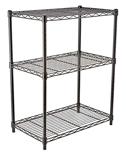 Amazon Basics 3-Shelf Adjustable, Heavy Duty Storage Shelving Unit (250 lbs loading capacity per shelf), Steel Organizer Wire Rack, Black (23.3L x 13.4W x 30H)