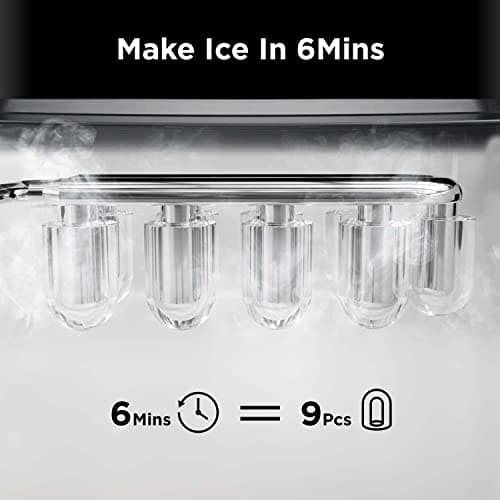 Silonn Ice Makers Countertop, 9 Cubes Ready in 6 Mins, 26lbs in 24Hrs, Self-Cleaning Ice Machine with Ice Scoop and Basket, 2 Sizes of Bullet Ice for Home Kitchen Office Bar Party