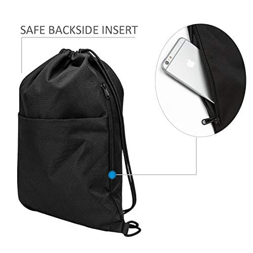 Vorspack Drawstring Backpack Water Resistant String Bag Sports Sackpack Gym Sack with Side Pocket for Men Women - Black