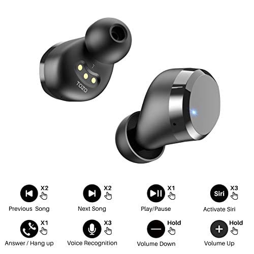 TOZO T12 Wireless Earbuds Bluetooth Headphones Premium Fidelity Sound Quality Wireless Charging Case Digital LED Intelligence Display IPX8 Waterproof Earphones Built-in Mic Headset for Sport Black