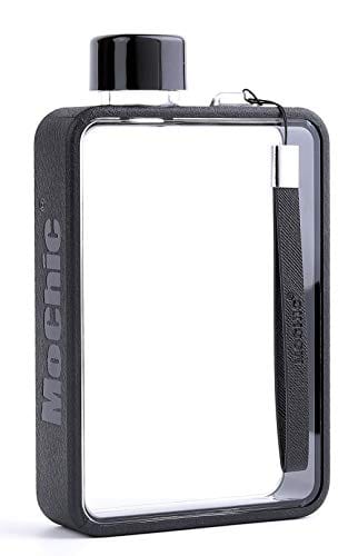 MoChic Flat Water Bottle Travel Flask Portable Travel Mug BPA Free A5 Water Bottle for Sports Camping Gym Fitness Outdoor 13oz Fit in Any Bag (Black)