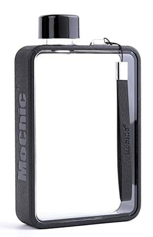 MoChic Flat Water Bottle Travel Flask Portable Travel Mug BPA Free A5 Water Bottle for Sports Camping Gym Fitness Outdoor 13oz Fit in Any Bag (Black)