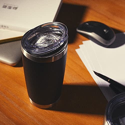 CIVAGO 20oz Tumbler with Lid and Straw, Stainless Steel Vacuum Insulated Coffee Tumbler Cup, Double Wall Powder Coated Travel Mug (Black, 1 Pack)