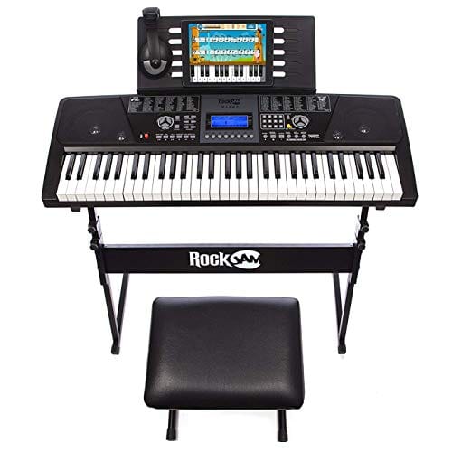 RockJam 61 Key Keyboard Piano With LCD Display Kit, Keyboard Stand, Piano Bench, Headphones, Simply Piano App & Keynote Stickers