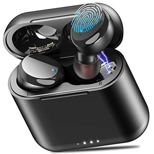 TOZO T6 True Wireless Earbuds Bluetooth Headphones Touch Control with Wireless Charging Case IPX8 Waterproof Stereo Earphones in-Ear Built-in Mic Headset Premium Deep Bass for Sport Black