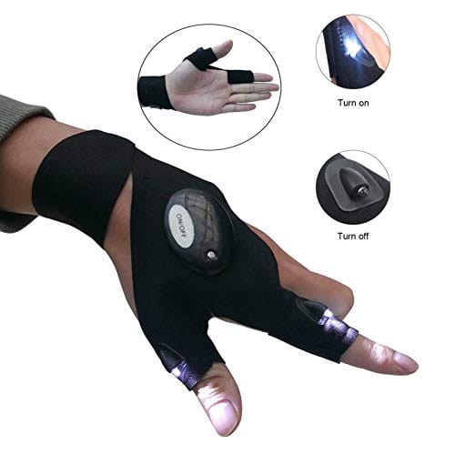 LED Flashlight Glove Gifts for Men Father Day Outdoor Fishing Gloves Dad Men Gifts with Stretchy Strap Screwdriver for Repairing Cars Night Running Fishing Camping Hiking in Dark Place (1 Pair)