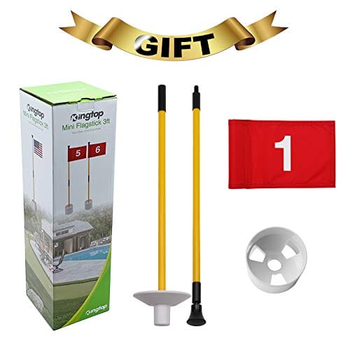 KINGTOP Miniature Golf Flagstick, Practice Putting Green Flags for Yard, Golf Pin Flag Hole Cup Set, Portable 2-Section Design, 3ft Flagpole, Red Flag Numbered #1, Indoor | Outdoor