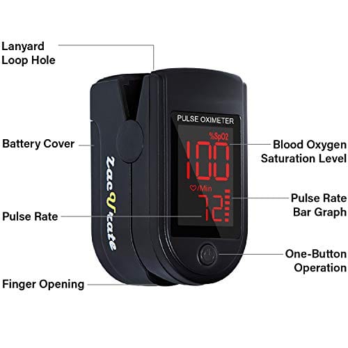 Zacurate Pro Series 500DL Fingertip Pulse Oximeter Blood Oxygen Saturation Monitor with Silicon Cover, Batteries and Lanyard (Royal Black)