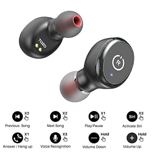 TOZO T10 Bluetooth 5.0 Wireless Earbuds with Wireless Charging Case IPX8 Waterproof Stereo Headphones in Ear Built in Mic Headset Premium Sound with Deep Bass for Sport Black