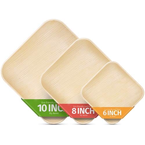 10" Palm Leaf Plates - Alternative to Disposable Bamboo Plates - Compostable, Biodegradable & Eco-Friendly Party Plates By Aevia (50 Pack, Square)