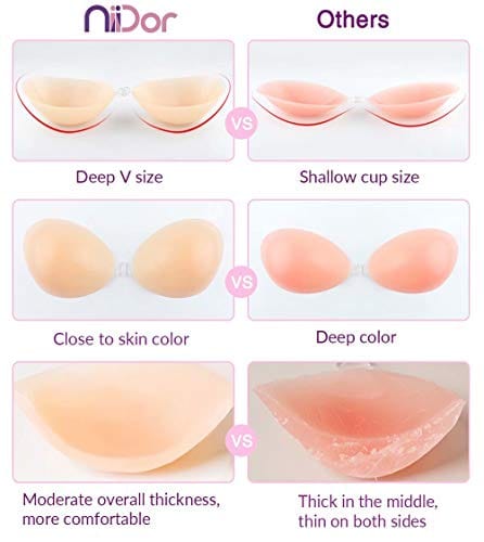Niidor Adhesive Bra Strapless Sticky Invisible Push up Silicone Bra for Backless Dress with Nipple Covers Nude (A Cup)