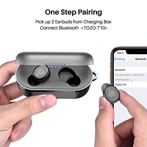 TOZO T10 Bluetooth 5.0 Wireless Earbuds with Wireless Charging Case IPX8 Waterproof Stereo Headphones in Ear Built in Mic Headset Premium Sound with Deep Bass for Sport Black