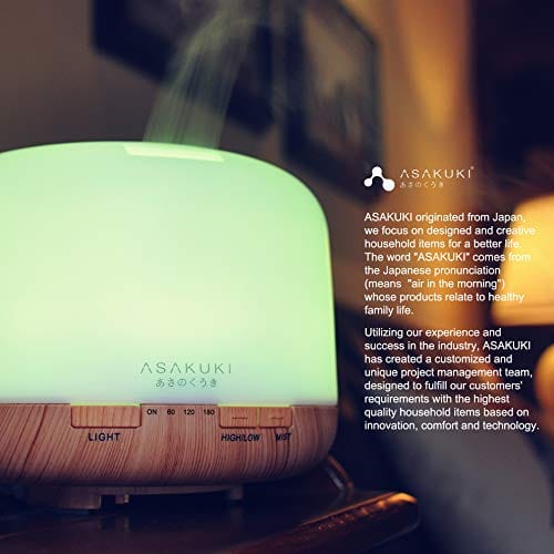 ASAKUKI 500ml Premium, Essential Oil Diffuser with Remote Control, 5 in 1 Ultrasonic Aromatherapy Fragrant Oil Humidifier Vaporizer, Timer and Auto-Off Safety Switch