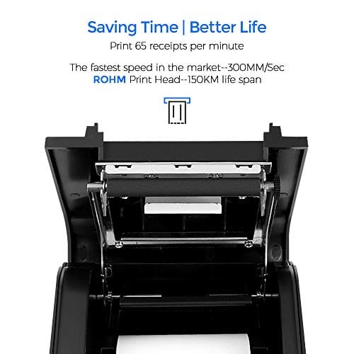MUNBYN Receipt Printer P068, 3'1/8 80mm Direct Thermal Printer, POS Printer with Auto Cutter