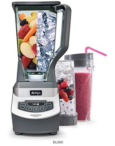 Ninja BL660 Professional Countertop Blender with 1100-Watt Base, 72 Oz Total Crushing Pitcher and (2) 16 Oz Cups for Frozen Drinks and Smoothies, Gray