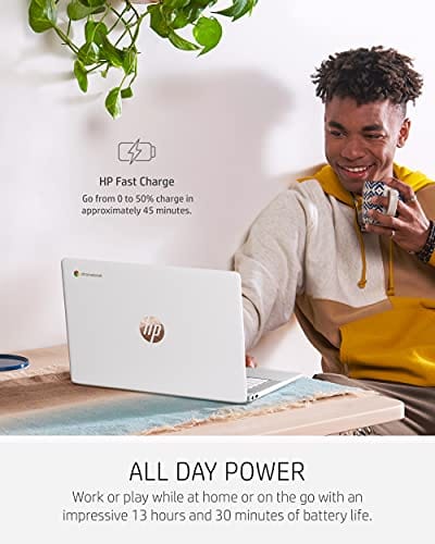 HP Chromebook 14 Laptop, Intel Celeron N4000 Processor, 4 GB RAM, 32 GB eMMC, 14” HD Display, Chrome, Lightweight Computer with Webcam and Dual Mics, Home, School, Music, Movies (14a-na0021nr, 2021)