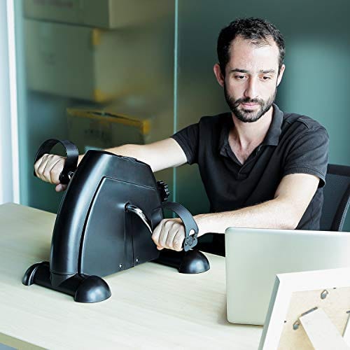 Mini Exercise Bike, Under Desk Bike Pedal Exerciser Portable Foot Cycle Arm & Leg Peddler Machine with LCD Screen Displays