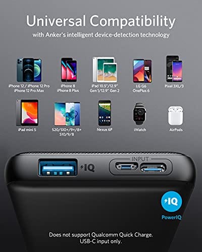 Anker Portable Charger, PowerCore Slim 10000 Power Bank, 10000mAh Battery Pack, High-Speed PowerIQ Charging Technology for iPhone, Samsung Galaxy, and More