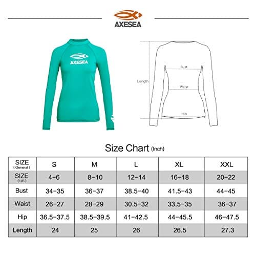 AXESEA Women Rash Guard Long Sleeve Active Top UPF 50+ Rashguard Swim Shirt Surf Swimwear, Lagoon, X-Large