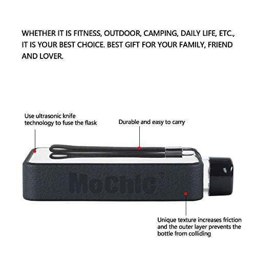 MoChic Flat Water Bottle Travel Flask Portable Travel Mug BPA Free A5 Water Bottle for Sports Camping Gym Fitness Outdoor 13oz Fit in Any Bag (Black)