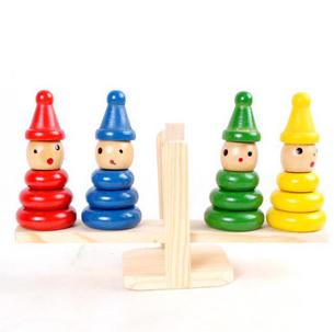 Wooden clown balance children puzzle ring kindergarten early childhood toy building blocks