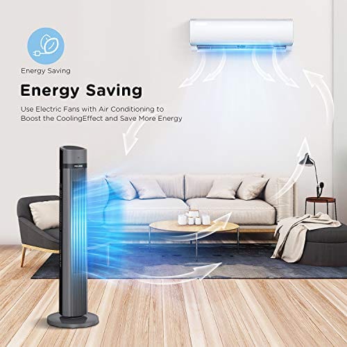 PELONIS Oscillating Tower Fan with Remote Control 40’’ Quiet Stand Up Fan with 3 Speed Settings and 3 Modes 15-Hour Timer LED Display for Bedroom Home Office Use, Black