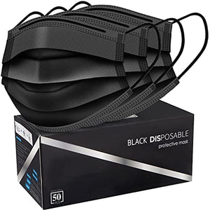 ZTANPS Face Mask,Pack of 50 Black Disposable Face Mask for Men & Women (Black)