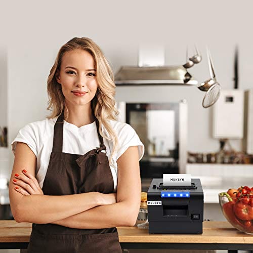 MUNBYN Receipt Printer P068, 3'1/8 80mm Direct Thermal Printer, POS Printer with Auto Cutter - Receipt Printer with USB Serial Ethernet Windows Driver ESC/POS Support Cash Drawer