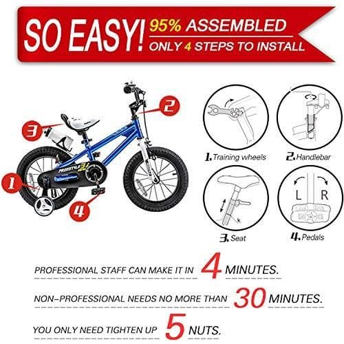 RoyalBaby Kids Bike Boys Girls Freestyle BMX Bicycle with Training Wheels Gifts for Children Bikes 12 Inch Blue