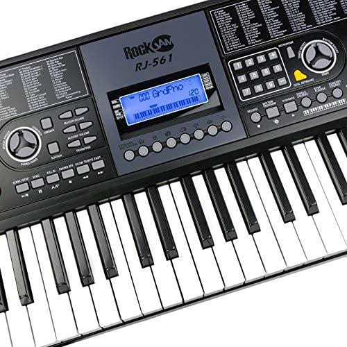 RockJam 61 Key Keyboard Piano With LCD Display Kit, Keyboard Stand, Piano Bench, Headphones, Simply Piano App & Keynote Stickers