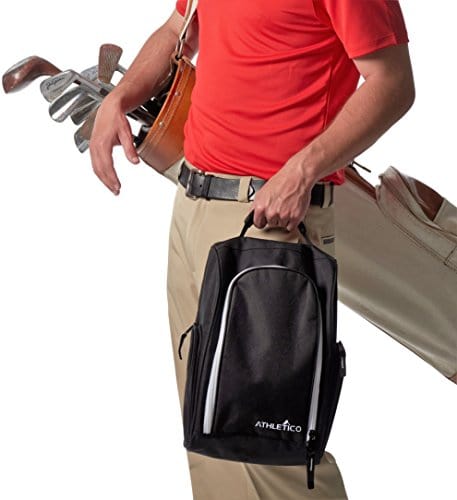 Athletico Golf Shoe Bag - Zippered Shoe Carrier Bags with Ventilation & Outside Pocket for Socks, Tees, etc. Perfect Storage (Black)