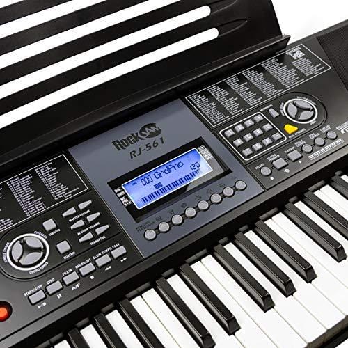 RockJam 61 Key Keyboard Piano With LCD Display Kit, Keyboard Stand, Piano Bench, Headphones, Simply Piano App & Keynote Stickers