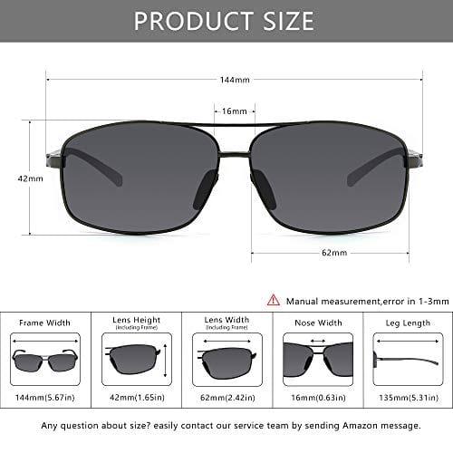 SUNGAIT Ultra Lightweight Rectangular Polarized Sunglasses UV400 Protection (Gunmetal Frame Gray Lens, 62) Metal Frame 2458 QKH