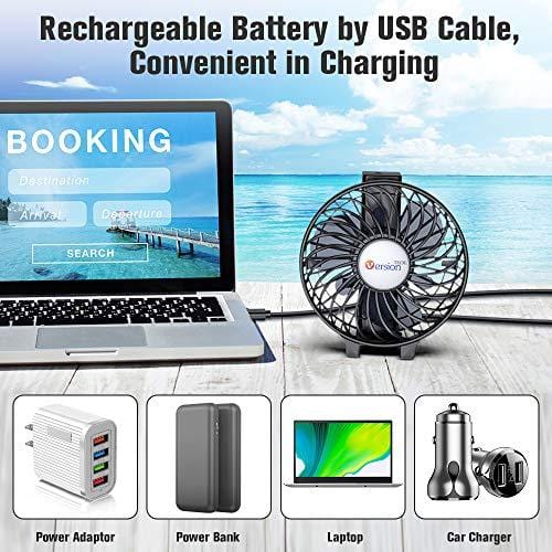 VersionTECH. Mini Handheld Fan, USB Desk Fan, Small Personal Portable Table Fan with USB Rechargeable Battery Operated Cooling Folding Electric Fan for Travel Office Room Household Black