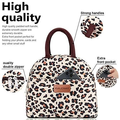 BALORAY Lunch Bag Tote Bag Lunch Bag for Women Lunch Box Insulated Lunch Container (Beige with leopard)