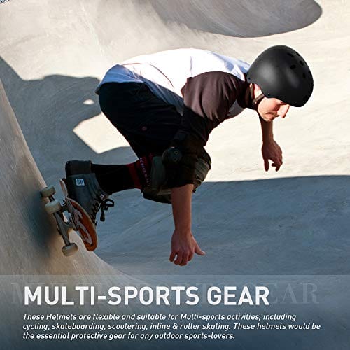 JBM international EPS foam Impact resistance & Ventilation Skateboard Helmet for Multi-sports, Small - Black
