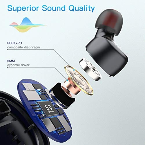 Kurdene Wireless Earbuds,Bluetooth Earbuds with Charging Case Bass Sounds IPX8 Waterproof Sports Headphones with Mic Touch Control 24H Playtime -Black