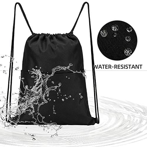 Vorspack Drawstring Backpack Water Resistant String Bag Sports Sackpack Gym Sack with Side Pocket for Men Women - Black