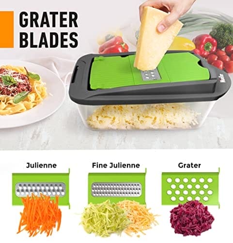 Mueller Pro-Series 10-in-1, 8 Blade Vegetable Slicer, Onion Mincer Chopper, Vegetable Chopper, Cutter, Dicer, Egg Slicer with Container