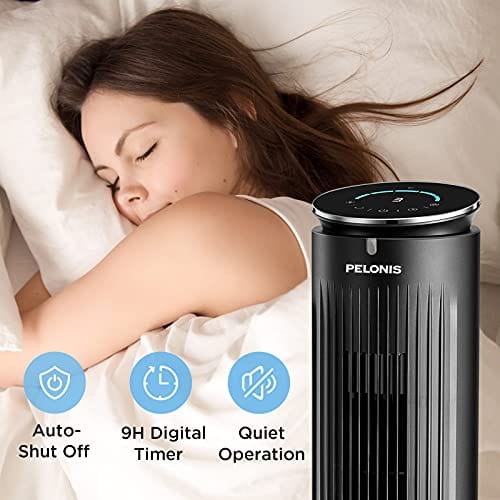 2021 PELONIS 42 Inch Oscillating Tower Fan with Aromatherapy Diffuser, Remote Control, 5 Speed Settings with 3 Modes, Programmable 4H Timer, 45 Watts, Power Off Memory and LED Display, Black
