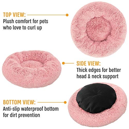 Active Pets Plush Calming Dog Bed, Washable Donut Dog Bed for Small Dogs, Medium & Large, Anti Anxiety Dog Bed, Soft Fuzzy Calming