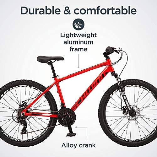 Schwinn High Timber ALX Youth/Adult Mountain Bike, Aluminum Frame and Disc Brakes, 26-Inch Wheels, 21-Speed, Red